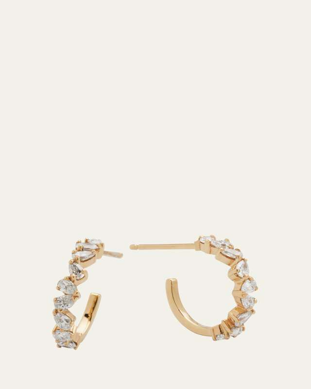 Zig Zag Pear Diamond Huggie Earrings